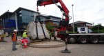 Heavy boulder being installed at Lincoln college