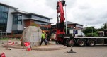 Heavy boulder being installed at Lincoln college